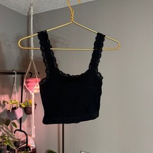 Aeropostale Seriously Soft Seamless Black Lace Trim Ribbed Cropped Tank Top XS